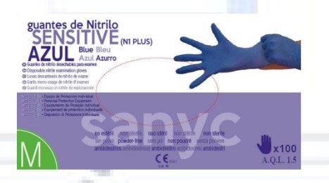 GUANTE NITRILO SIN POLVO "SENSITIVE" 100 UNID.